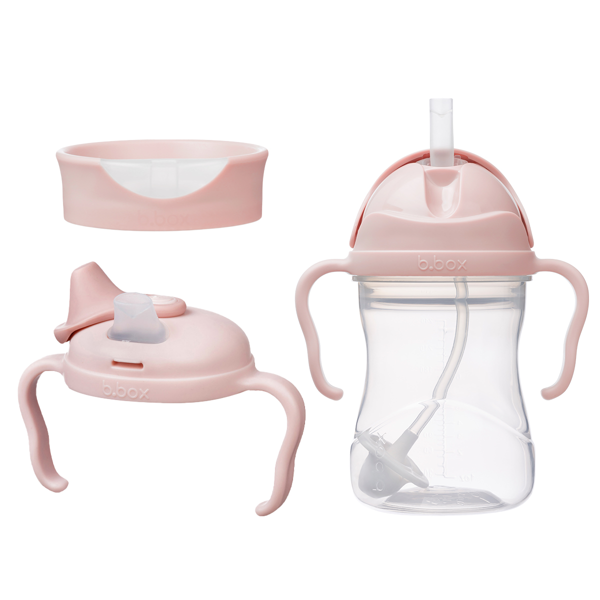 Kubek Kubek 3w1 240 ml, Ocean, b.box to przezroczysty kubek niekapek z pastelowymi różowymi uchwytami i pokrywką. Jest wyposażony w dwie wymienne pokrywki z dzióbkiem i słomką oraz płaską pokrywkę treningową oraz oznaczenia pomiarowe z boku. Kubek Kubek 3w1 240 ml, Ocean, b.box to przezroczysty kubek niekapek z pastelowymi różowymi uchwytami i pokrywką. Jest wyposażony w dwie wymienne pokrywki z dzióbkiem i słomką oraz płaską pokrywkę treningową oraz oznaczenia pomiarowe z boku.
