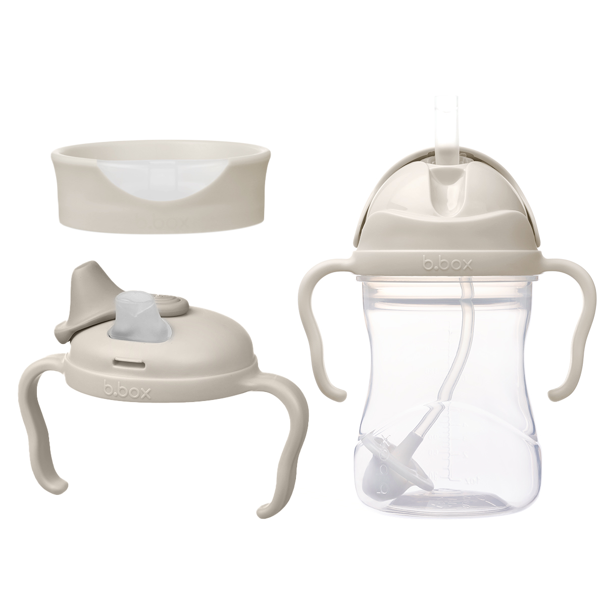Trzy elementy Kubka 3w1 240 ml, Ocean, b.box: przezroczysty kubek z dwoma bocznymi uchwytami i słomką, zapasowa pokrywka z dzióbkiem i płaska okrągła pokrywka. Wszystkie elementy prezentowane są na białym tle. Trzy elementy Kubka 3w1 240 ml, Ocean, b.box: przezroczysty kubek z dwoma bocznymi uchwytami i słomką, zapasowa pokrywka z dzióbkiem i płaska okrągła pokrywka. Wszystkie elementy prezentowane są na białym tle.