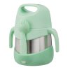 B.box Termos na jedzenie, 335 ml, Spearmint posiada boczne uchwyty, środkową część ze stali nierdzewnej i odłączany spork z wytłoczonym napisem "b.box". Duży uchwyt pokrywki umożliwia łatwe przenoszenie, a widelec można przypiąć z przodu.